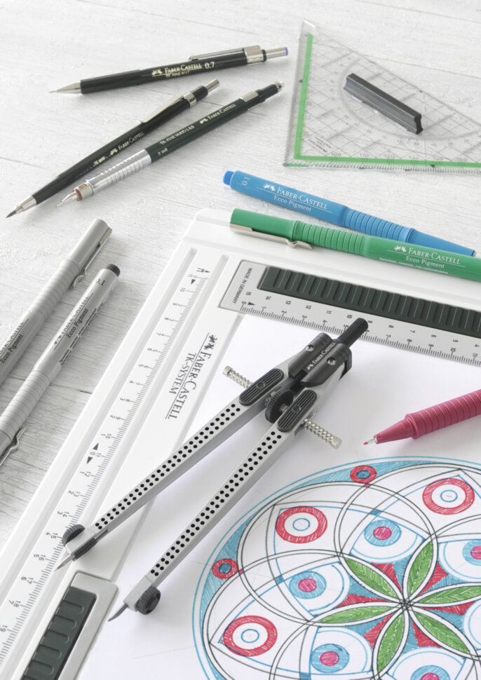 Циркуль Faber-Castell, + грифели, пластиковый футляр