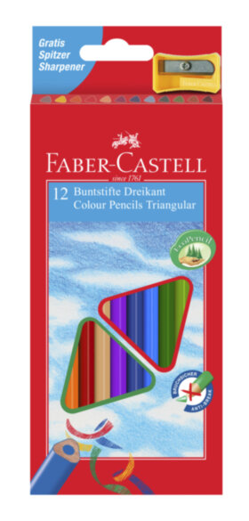 Карандаши цветные Faber-Castell 12цв., трехгран., заточен., картон, европодвес, с точилкой