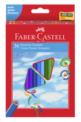 Карандаши цветные Faber-Castell 36цв., трехгран., заточен., картон, европодвес, с точилкой
