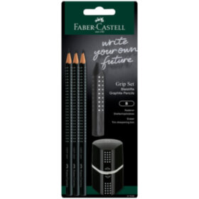 Набор карандашей ч/г Faber-Castell &quot;Grip 2001&quot;, 3шт.,  трехран., заточен., ластик, точилка, черный блистер