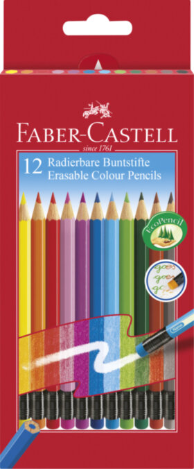 Карандаши цветные стираемые Faber-Castell, 12цв., заточен., картон, европодвес