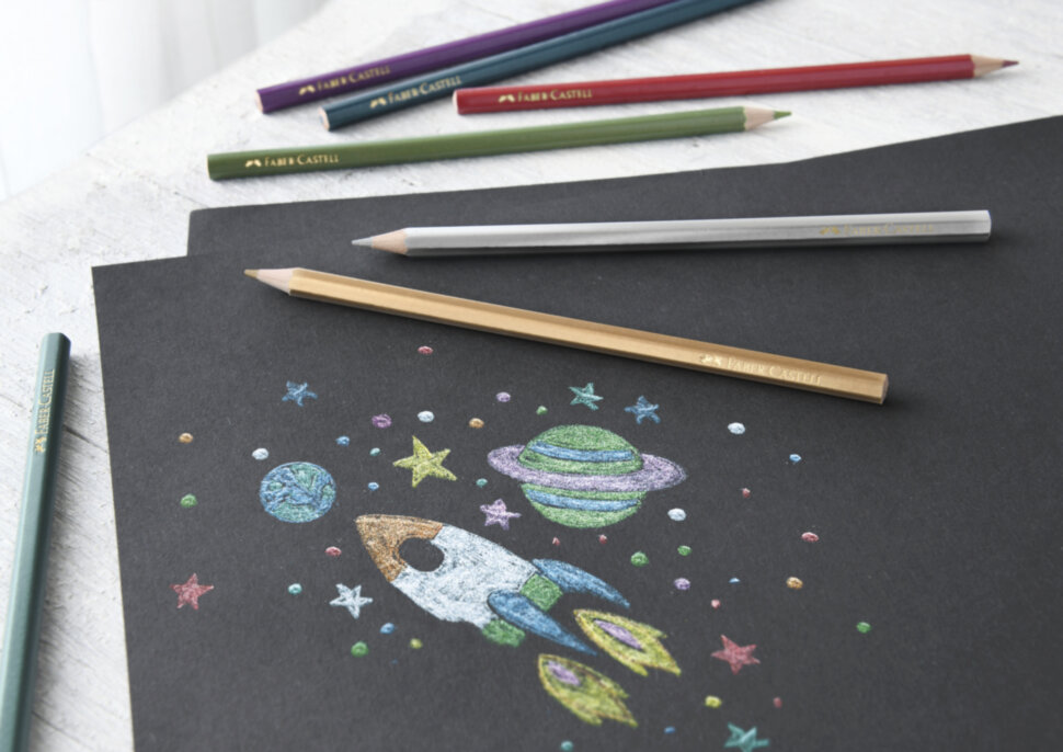 Карандаши цветные Faber-Castell, 10цв., металлик,  заточен., картон. упак.