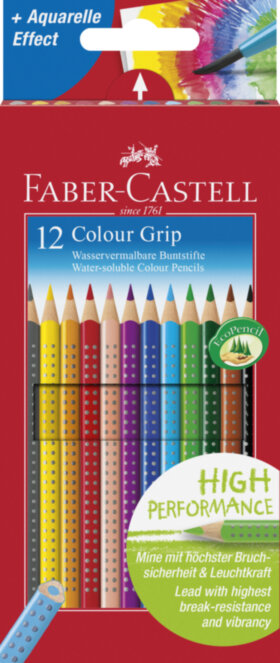 Карандаши цветные Faber-Castell "Grip", 12цв., трехгран., заточен., картон, европодвес