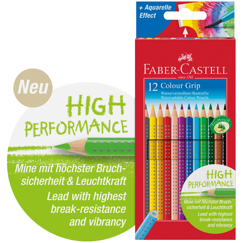 Карандаши цветные Faber-Castell "Grip", 12цв., трехгран., заточен., картон, европодвес