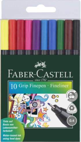 Набор капиллярных ручек Faber-Castell &quot;Grip Finepen&quot; 10цв., 0,4мм, трехгранные, пластик. уп., европ.