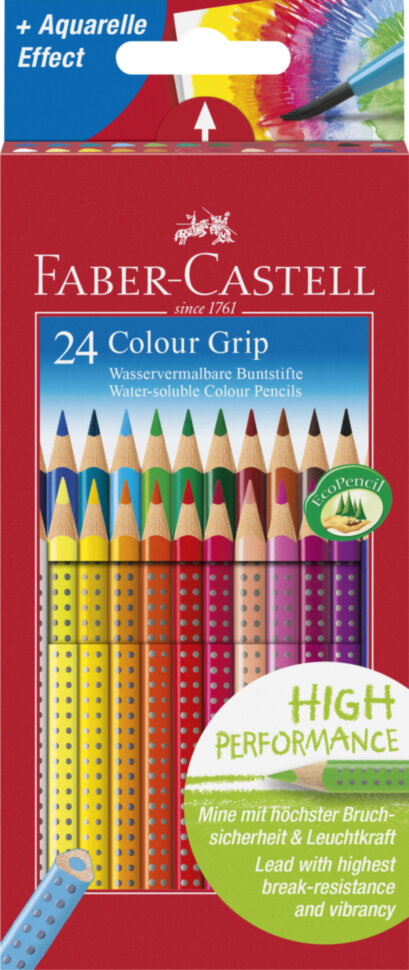 Карандаши цветные Faber-Castell "Grip", 24цв., трехгран., заточен., картон, европодвес