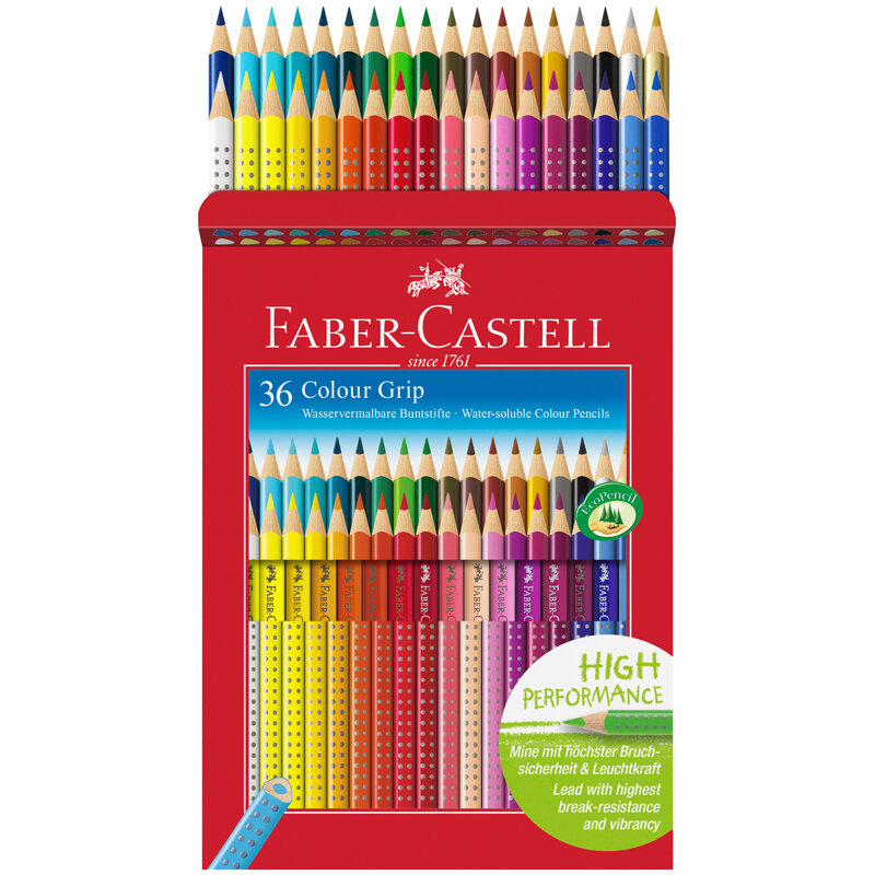Карандаши цветные Faber-Castell "Grip", 36цв., трехгран., заточен., картон., европодвес