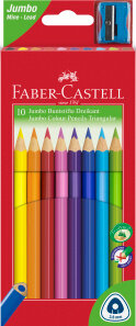 Карандаши цветные Faber-Castell &quot;Jumbo&quot; 10цв., трехгран., заточен., картон, европодвес, с точилкой