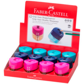 Точилка пластиковая Faber-Castell "Grip Auto Mini", 2 отверстия, контейнер, розов./оранж., бирюзов./