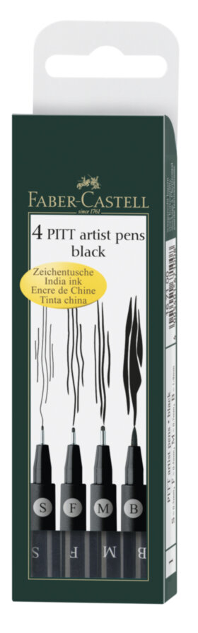 Набор капиллярных ручек Faber-Castell &quot;Pitt Artist Pen&quot; черные, 4шт., 0,3/0,5/0,7мм/Brush