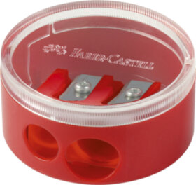 Точилка пластиковая Faber-Castell, 2 отверстия, контейнер, красная/синяя