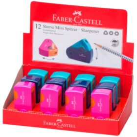 Точилка пластиковая Faber-Castell "Sleeve Mini", 2 отверстия, контейнер, розов./оранж., бирюзов.