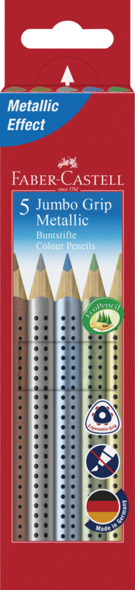Карандаши цветные Faber-Castell &quot;Jumbo Grip Metallic&quot;, 05цв., трехгр.,утолщ.,заточ.,картон, евр.