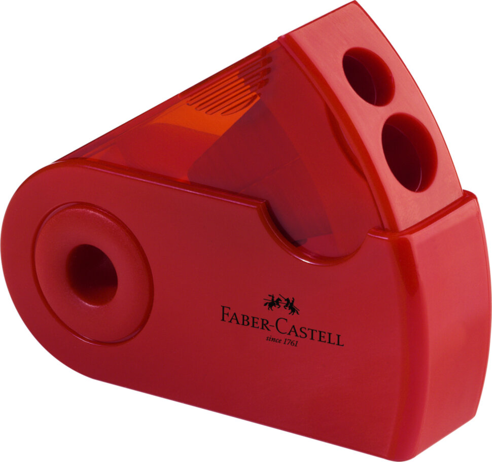 Точилка пластиковая Faber-Castell "Sleeve", 2 отверстия, контейнер, красная/синяя