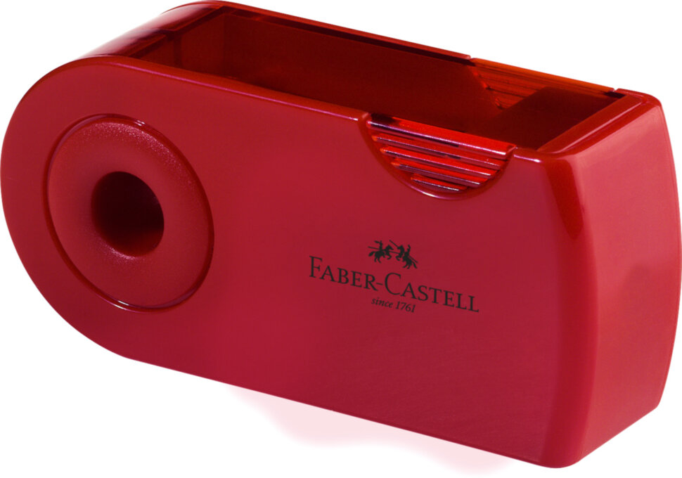 Точилка пластиковая Faber-Castell "Sleeve", 2 отверстия, контейнер, красная/синяя