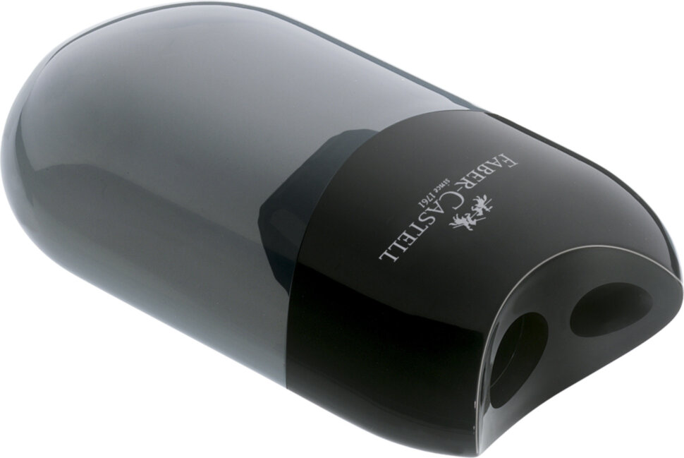 Точилка пластиковая Faber-Castell, 2 отверстия, контейнер, черная