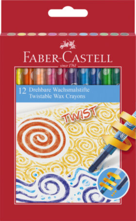 Карандаши восковые Faber-Castell, 12цв., выкручивающийся стержень, картон. упак., европодвес