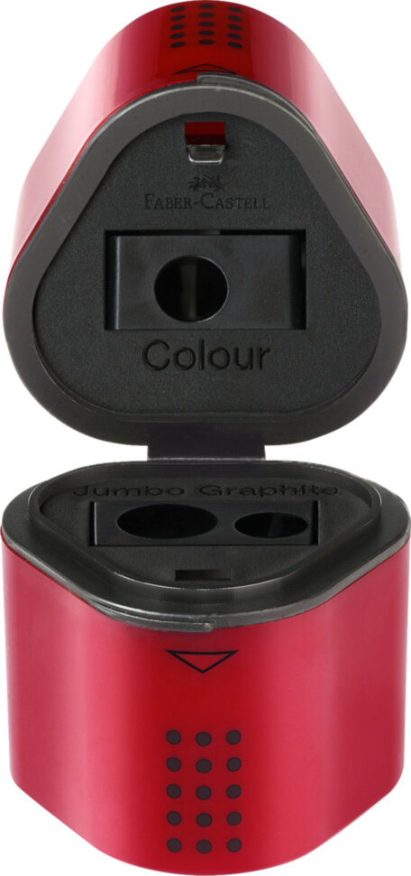 Точилка пластиковая Faber-Castell "Trio Grip 2001", 3 отверстия, 2 контейнера, красная/синяя