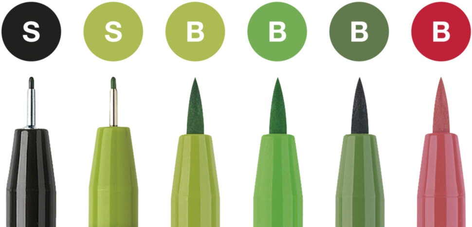 Набор капиллярных ручек Faber-Castell "Pitt Artist Pen Lettering" разные цвета, 6шт., 0,3мм/Brush, евр.