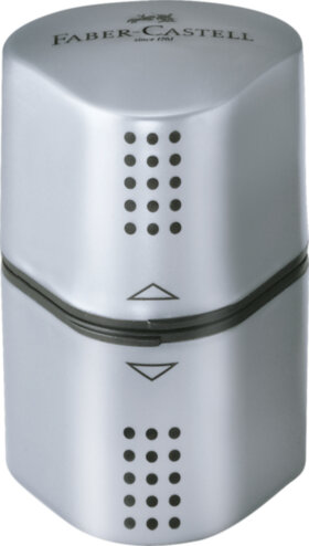 Точилка пластиковая Faber-Castell "Trio Grip 2001", 3 отверстия, 2 контейнера, серебряная