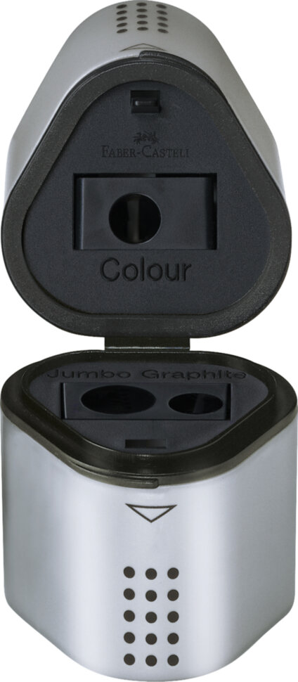 Точилка пластиковая Faber-Castell "Trio Grip 2001", 3 отверстия, 2 контейнера, серебряная