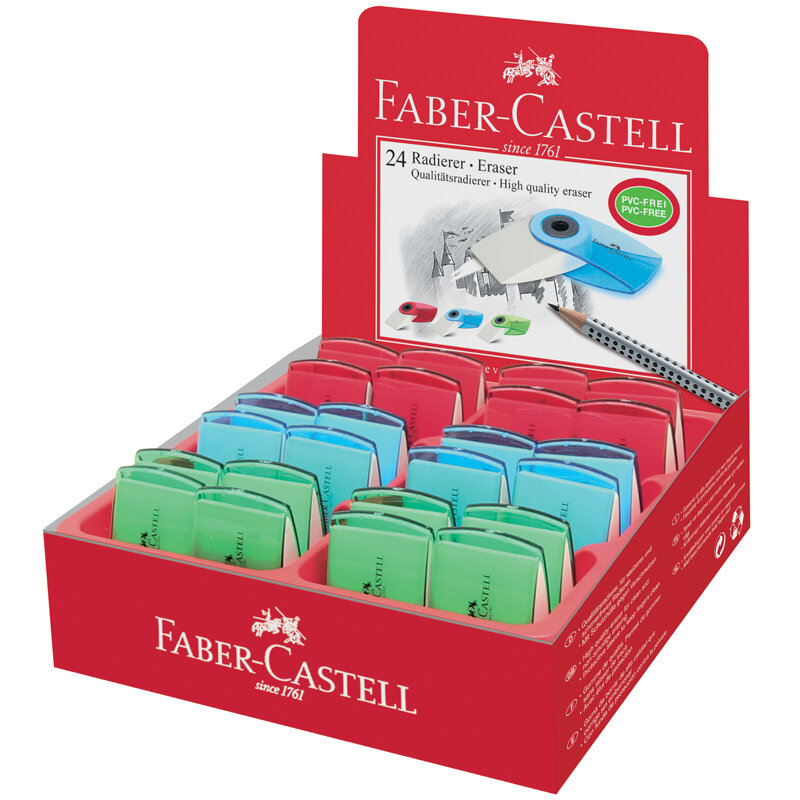 Ластик Faber-Castell "Sleeve Mini", прямоугольный, 54*25*13мм, пластиковый футляр, разные цвета