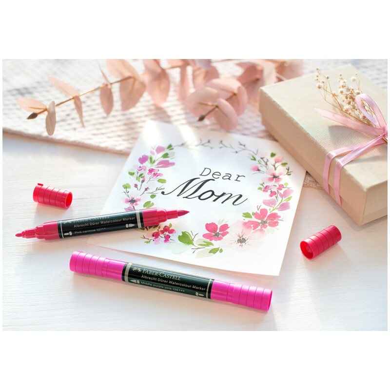 Маркер акварельный пигментированный Faber-Castell "Albrecht D?rer", цвет 125 средне-фиолетово-розовый средний, двухстор., кистев./пулевид.