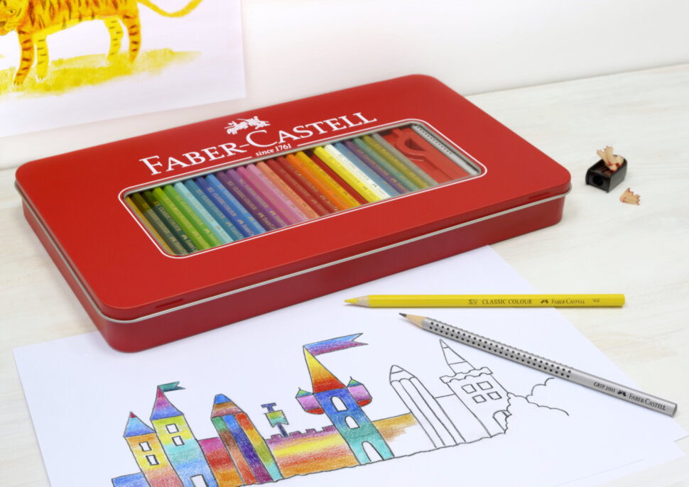 Карандаши цветные Faber-Castell, 48цв.+4, заточен., метал. кор., с ластиком, точилкой