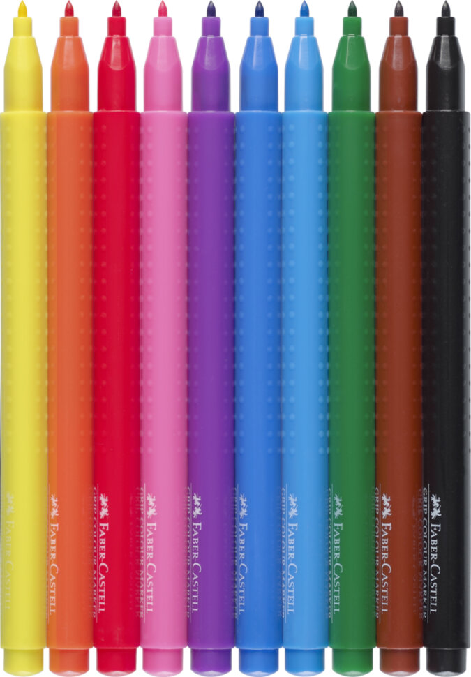 Фломастеры Faber-Castell "Grip", 10цв., трехгранные, смываемые, пластик.уп., европодвес