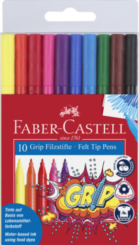 Фломастеры Faber-Castell &quot;Grip&quot;, 10цв., трехгранные, смываемые, пластик.уп., европодвес