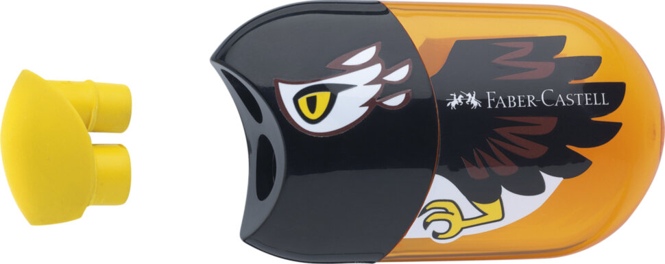 Точилка пластиковая с ластиком Faber-Castell "Eagle", 2 отверстия, контейнер