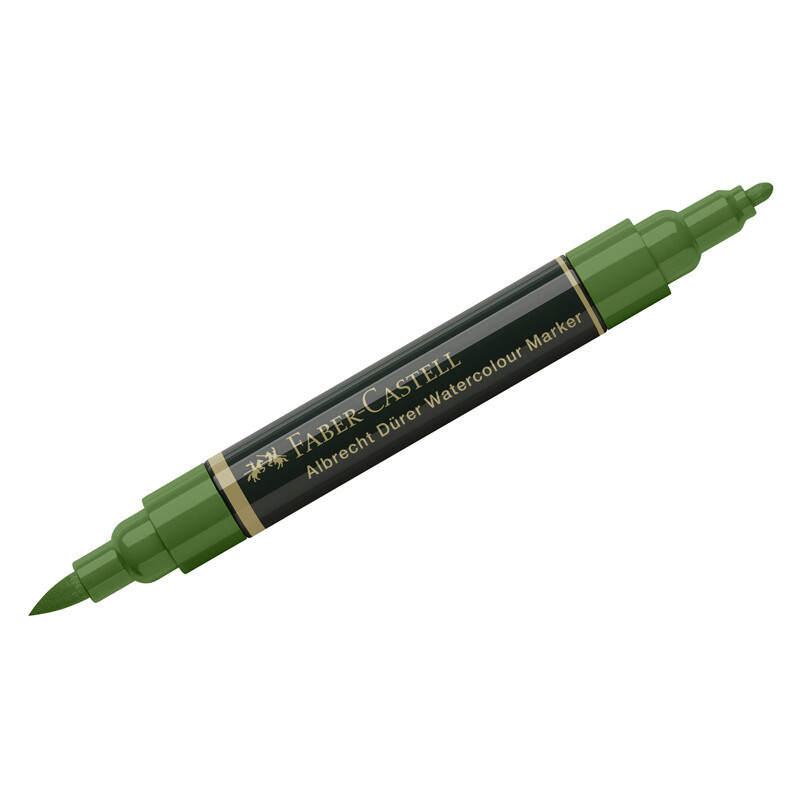 Маркер акварельный пигментированный Faber-Castell "Albrecht D?rer", цвет 167 перманентный оливково-зеленый, двухстор., кистев./пулевид.