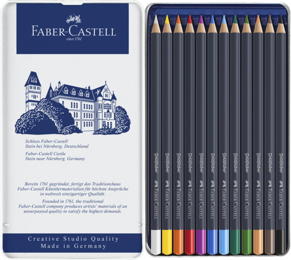 Карандаши цветные Faber-Castell "Goldfaber" 12цв., круглые, заточен., метал. коробка
