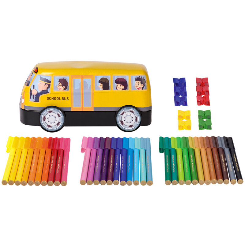 Набор для рисования Faber-Castell "Connector School Bus" 33 фломастера+10 клипc, металлическая коробка