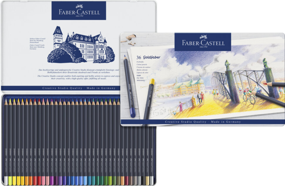 Карандаши цветные Faber-Castell "Goldfaber" 36цв., круглые, заточен., метал. коробка