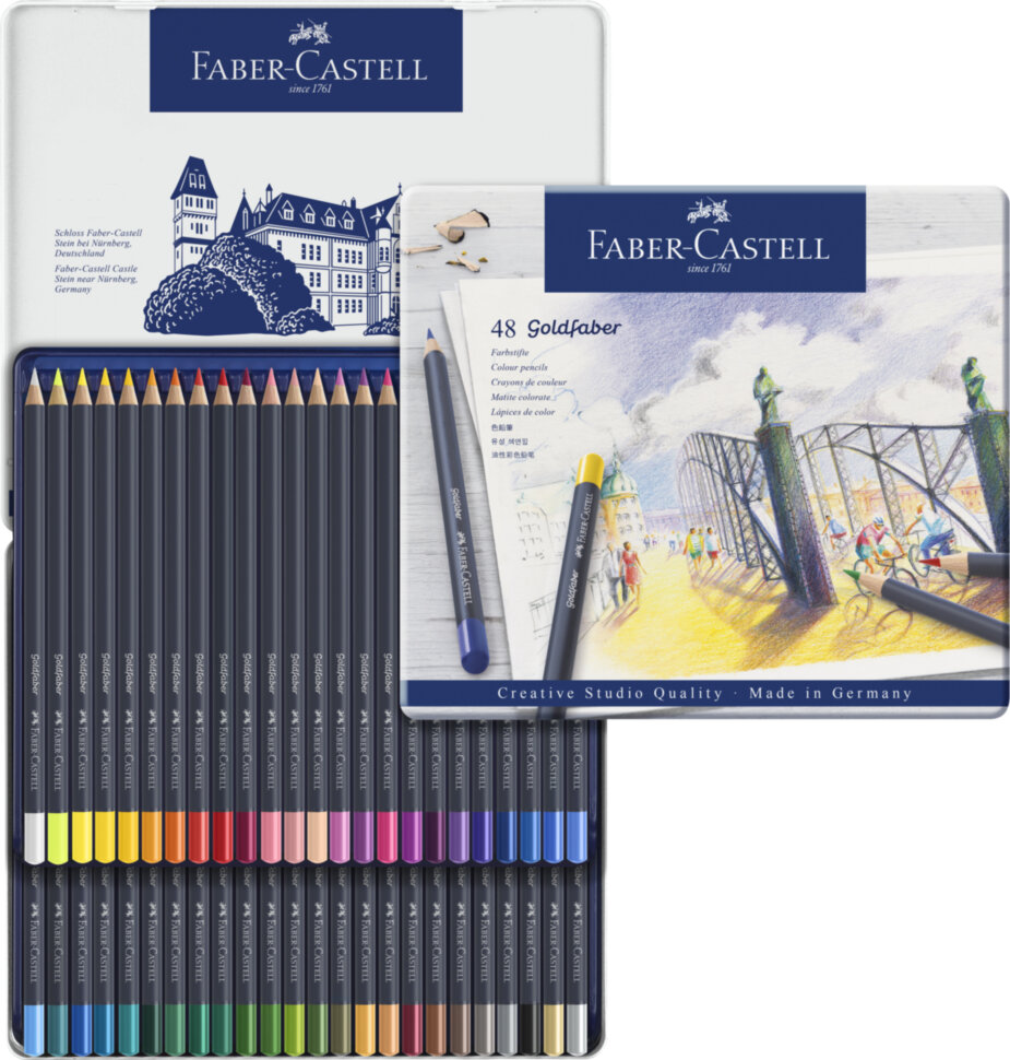 Карандаши цветные Faber-Castell "Goldfaber" 48цв., круглые, заточен., метал. коробка