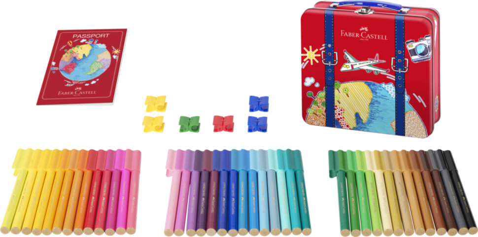 Набор для рисования Faber-Castell "Connector" 40 фломастеров+6 клипс+паспорт раскраск., металлическая коробка
