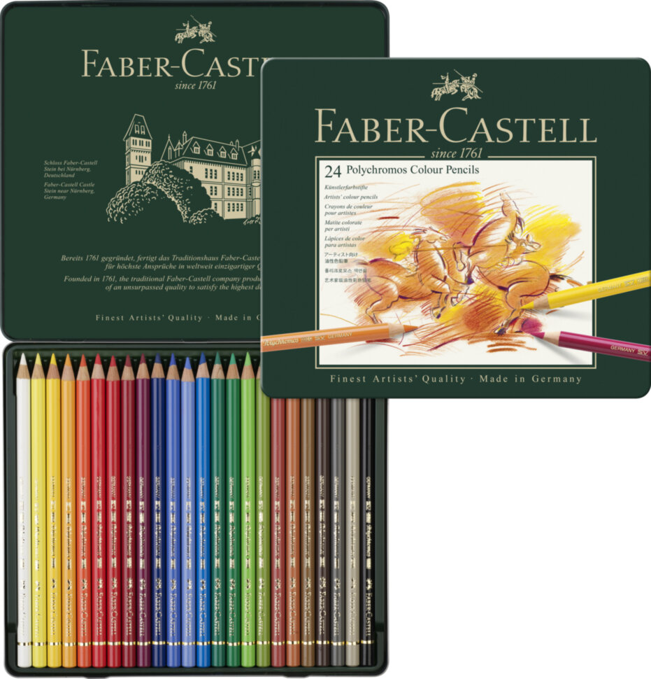 Карандаши цветные художественные Faber-Castell "Polychromos" 24цв., заточен., метал. коробка
