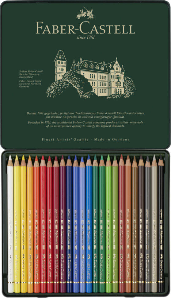Карандаши цветные художественные Faber-Castell "Polychromos" 24цв., заточен., метал. коробка