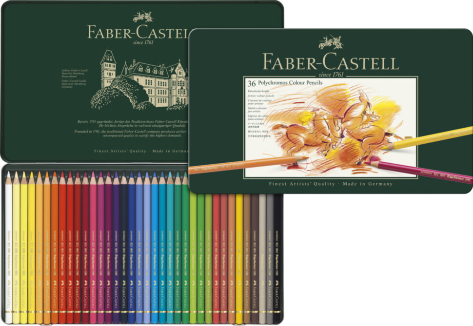 Карандаши цветные художественные Faber-Castell "Polychromos" 36цв., заточен., метал. коробка