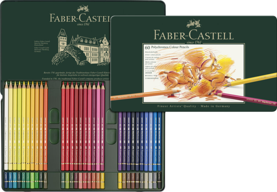 Карандаши цветные художественные Faber-Castell "Polychromos" 60цв., заточен., метал. коробка
