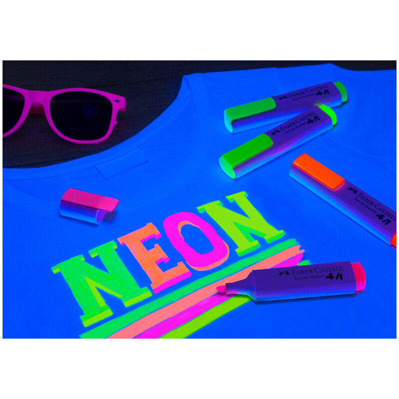 Маркер перманентный для ткани Faber-Castell "Textile Neon", 4цв., 1-5мм, блистер