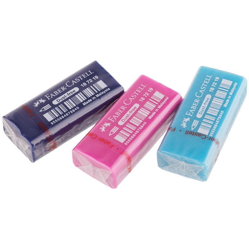 Ластик Faber-Castell "Dust Free", прямоугольный, картонный футляр, 11*18*41мм, бирюзовый/розовый/синий