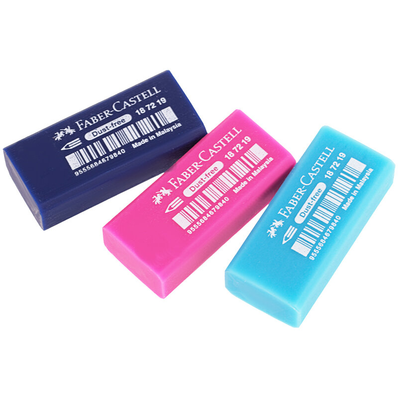 Ластик Faber-Castell "Dust Free", прямоугольный, картонный футляр, 11*18*41мм, бирюзовый/розовый/синий