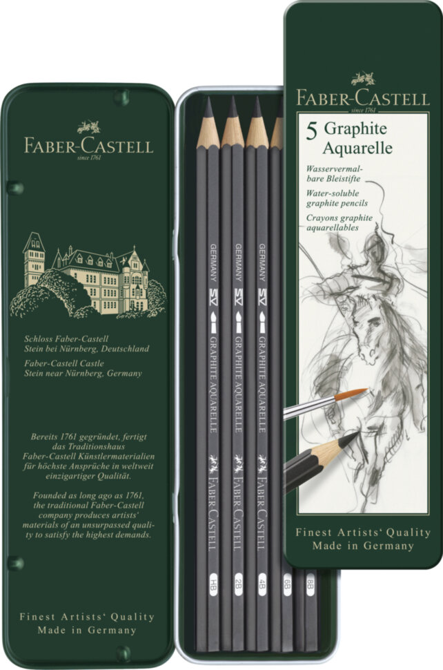 Набор карандашей ч/г акварельных Faber-Castell "Graphite Aquarelle", 5шт., HB-8B, заточ., метал.кор