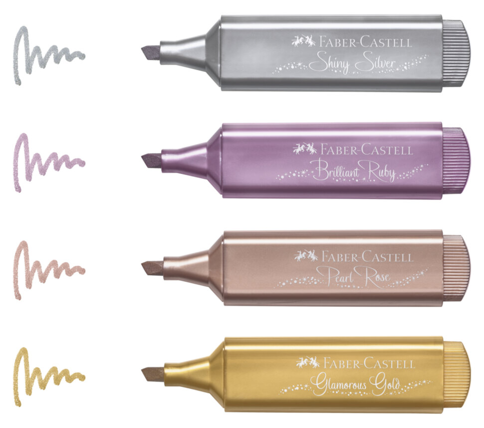 Набор текстовыделителей Faber-Castell "TL 46", 4 цв, металлик, 1-5 мм, блистер