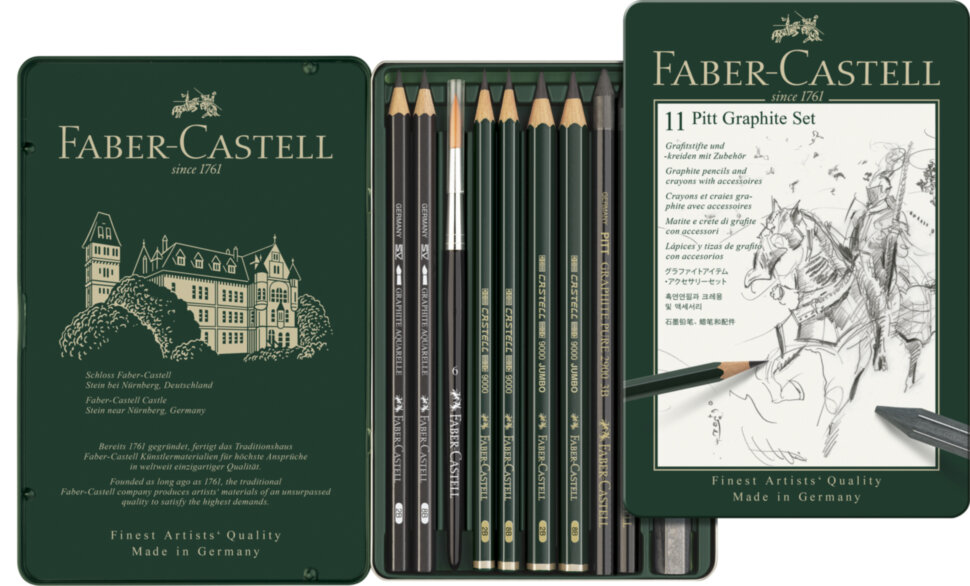 Набор карандашей ч/г Faber-Castell "Pitt Graphite", 11 предметов, заточен., метал. кор.
