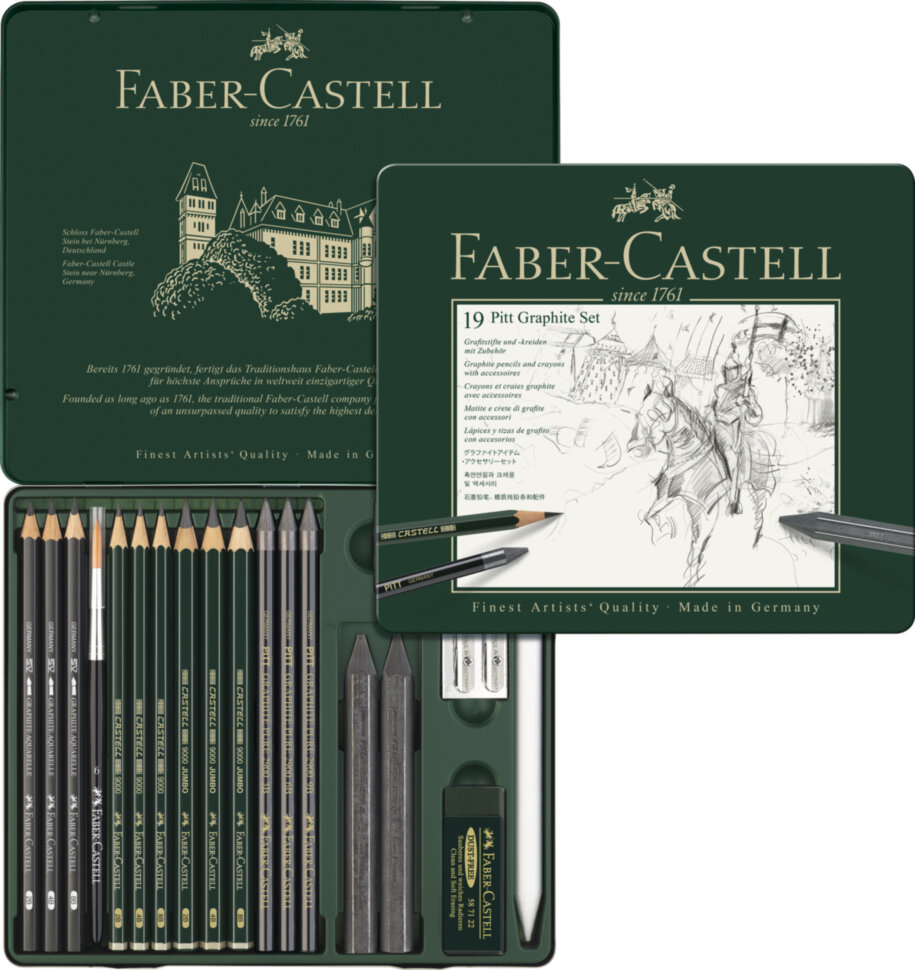 Набор карандашей ч/г Faber-Castell "Pitt Graphite", 19 предметов, заточен., метал. кор.
