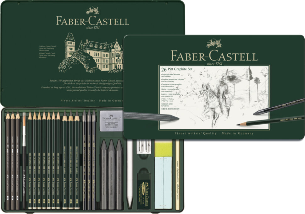 Набор карандашей ч/г Faber-Castell "Pitt Graphite", 26 предметов, заточен., метал. кор.