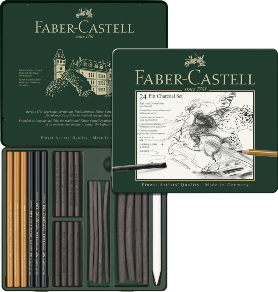 Набор угля и угольных карандашей Faber-Castell "Pitt Charcoal" 24 предмета, метал. кор.